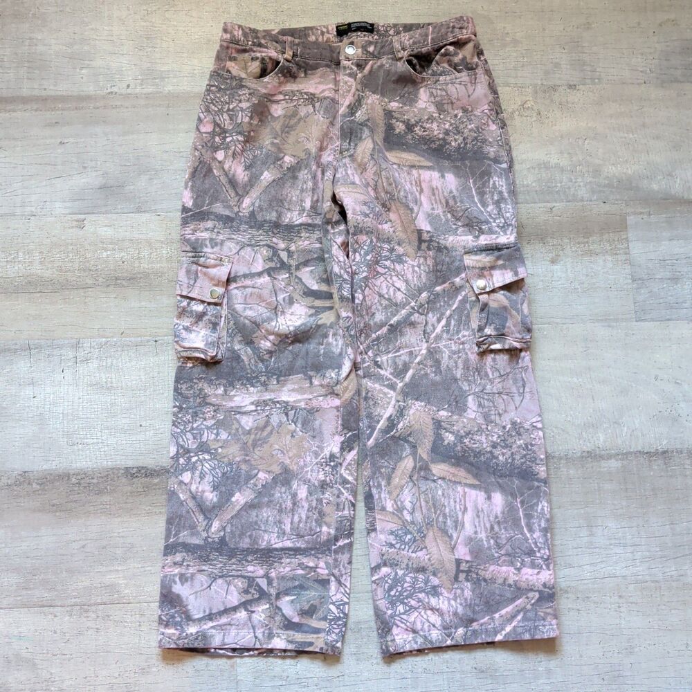 Finesse Women's Pink Camo Cargo Pants Size L 100% Cotton Y2K Streetwear Utility